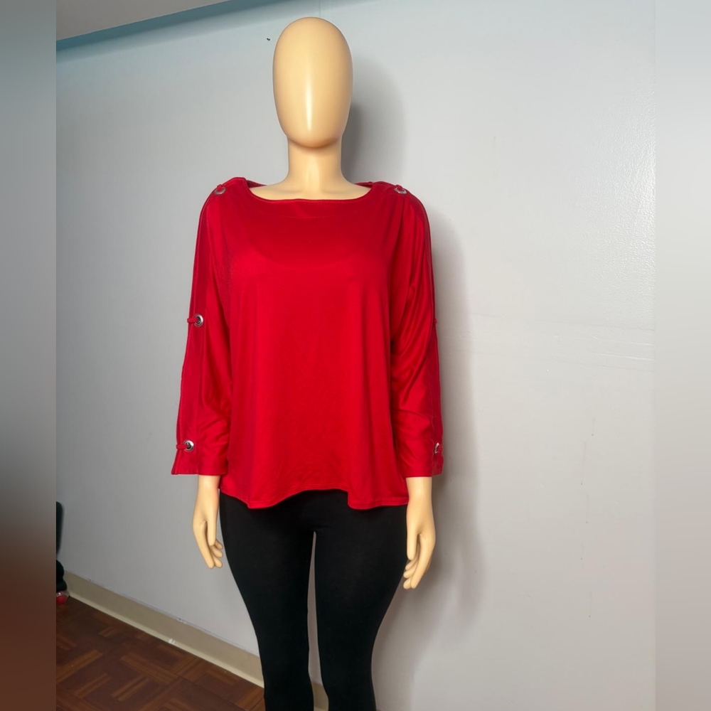 24 Seven Women's Vibrant Red Long Sleeve Top Size US/1X